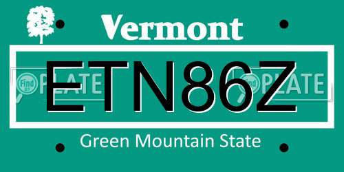 ETN86Z Vermont License Plate