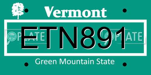 ETN891 Vermont License Plate