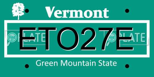 ETO27E Vermont License Plate