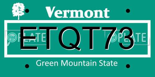 ETQT73 Vermont License Plate