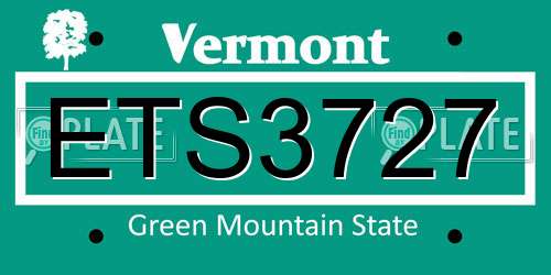ETS3727 Vermont License Plate