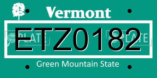 ETZ0182 Vermont License Plate