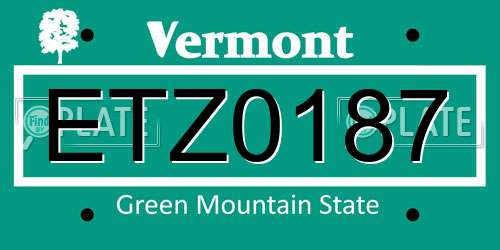 ETZ0187 Vermont License Plate