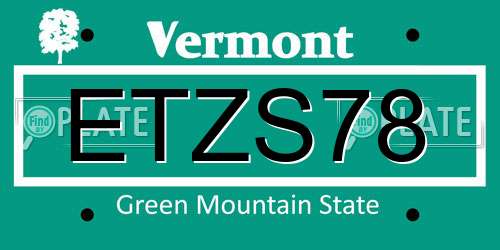 ETZS78 Vermont License Plate