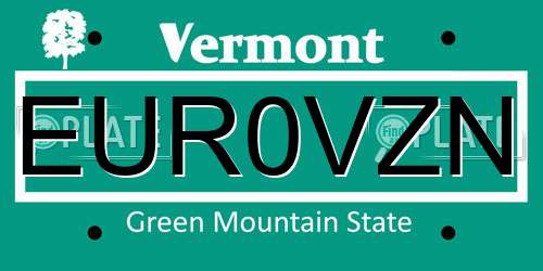 EUR0VZN Vermont License Plate