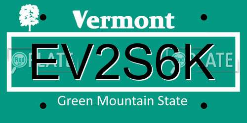 EV2S6K Vermont License Plate