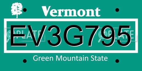 EV3G795 Vermont License Plate