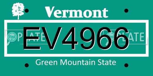 EV4966 Vermont License Plate