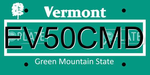 EV50CMD Vermont License Plate