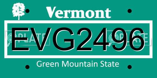 EVG2496 Vermont License Plate