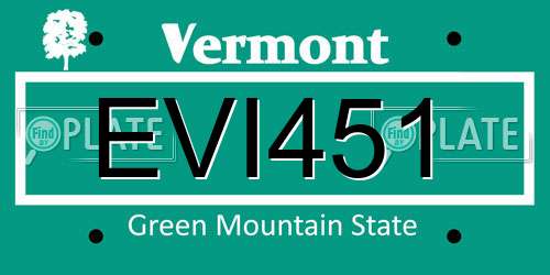 EVI451 Vermont License Plate