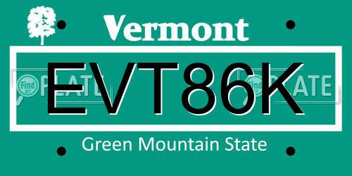 EVT86K Vermont License Plate