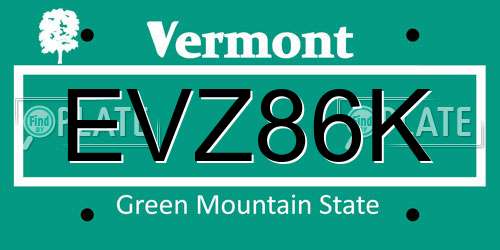 EVZ86K Vermont License Plate