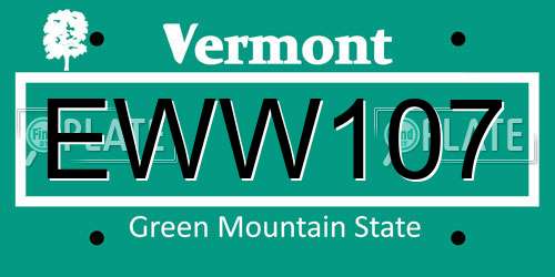 EWW107 Vermont License Plate