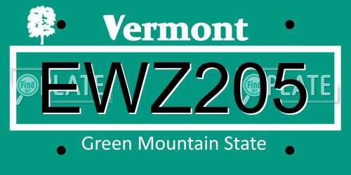 EWZ205 Vermont License Plate