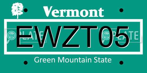 EWZT05 Vermont License Plate
