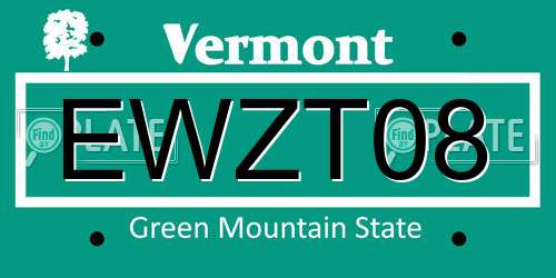 EWZT08 Vermont License Plate