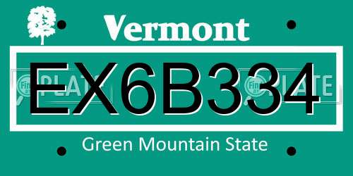 EX6B334 Vermont License Plate