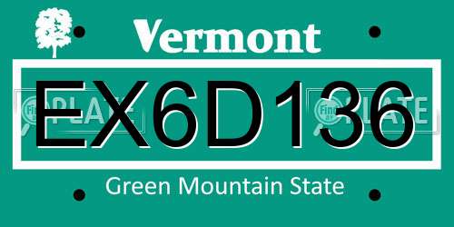 EX6D136 Vermont License Plate