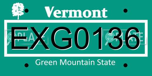 EXG0136 Vermont License Plate