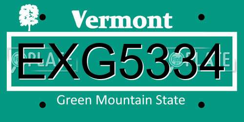 EXG5334 Vermont License Plate