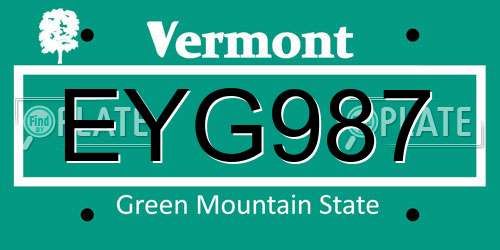 EYG987 Vermont License Plate
