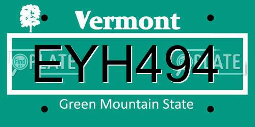 EYH494 Vermont License Plate