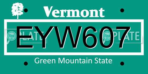 EYW607 Vermont License Plate