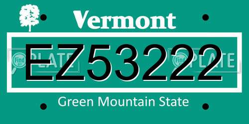 EZ53222 Vermont License Plate