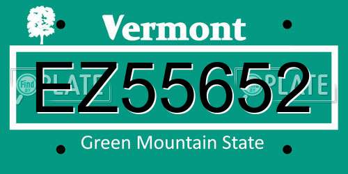 EZ55652 Vermont License Plate