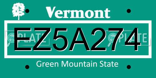 EZ5A274 Vermont License Plate