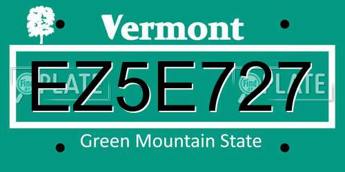 EZ5E727 Vermont License Plate