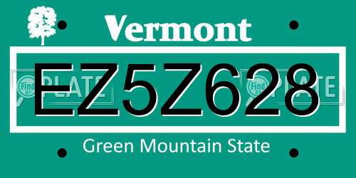 EZ5Z628 Vermont License Plate