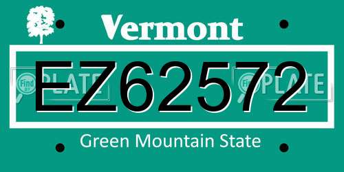 EZ62572 Vermont License Plate