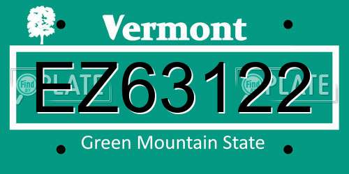 EZ63122 Vermont License Plate