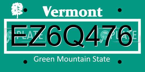EZ6Q476 Vermont License Plate