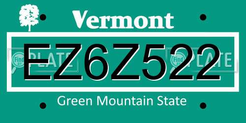 EZ6Z522 Vermont License Plate