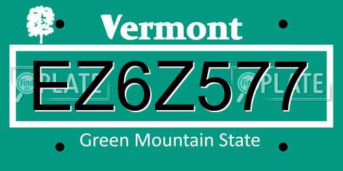 EZ6Z577 Vermont License Plate