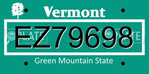 EZ79698 Vermont License Plate