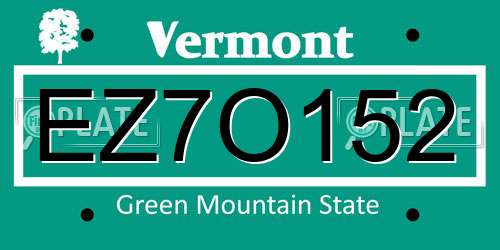 EZ7O152 Vermont License Plate