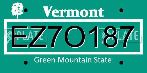 EZ7O187 Vermont License Plate