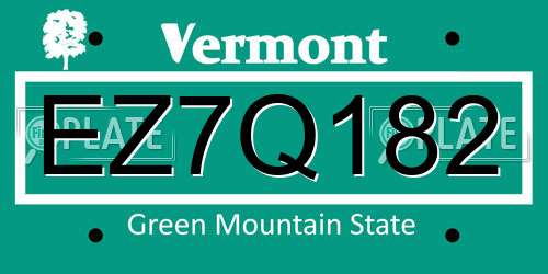 EZ7Q182 Vermont License Plate