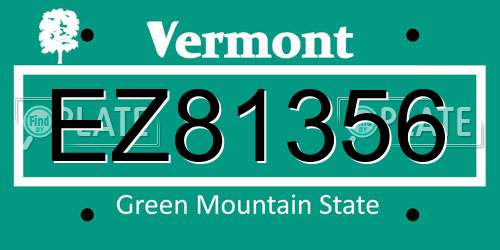EZ81356 Vermont License Plate