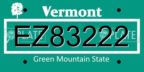 EZ83222 Vermont License Plate