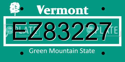 EZ83227 Vermont License Plate