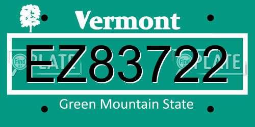 EZ83722 Vermont License Plate