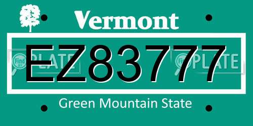 EZ83777 Vermont License Plate