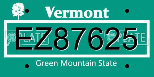 EZ87625 Vermont License Plate