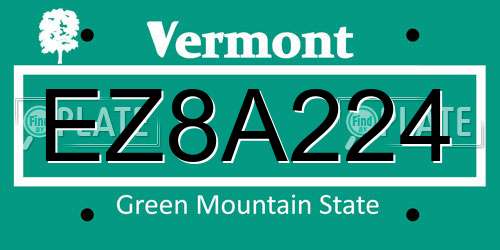 EZ8A224 Vermont License Plate