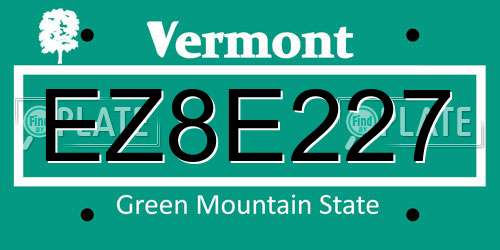 EZ8E227 Vermont License Plate